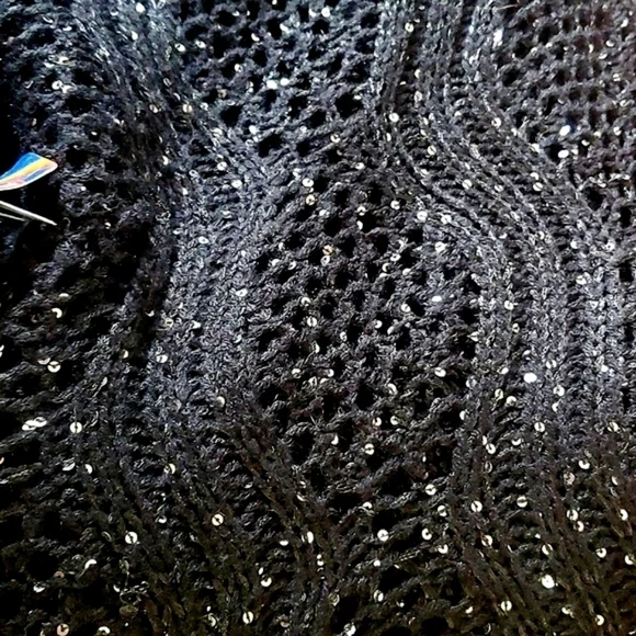 Chic Riff Black Sequined Fringed Poncho One Size Fits Most - Picture 6 of 8